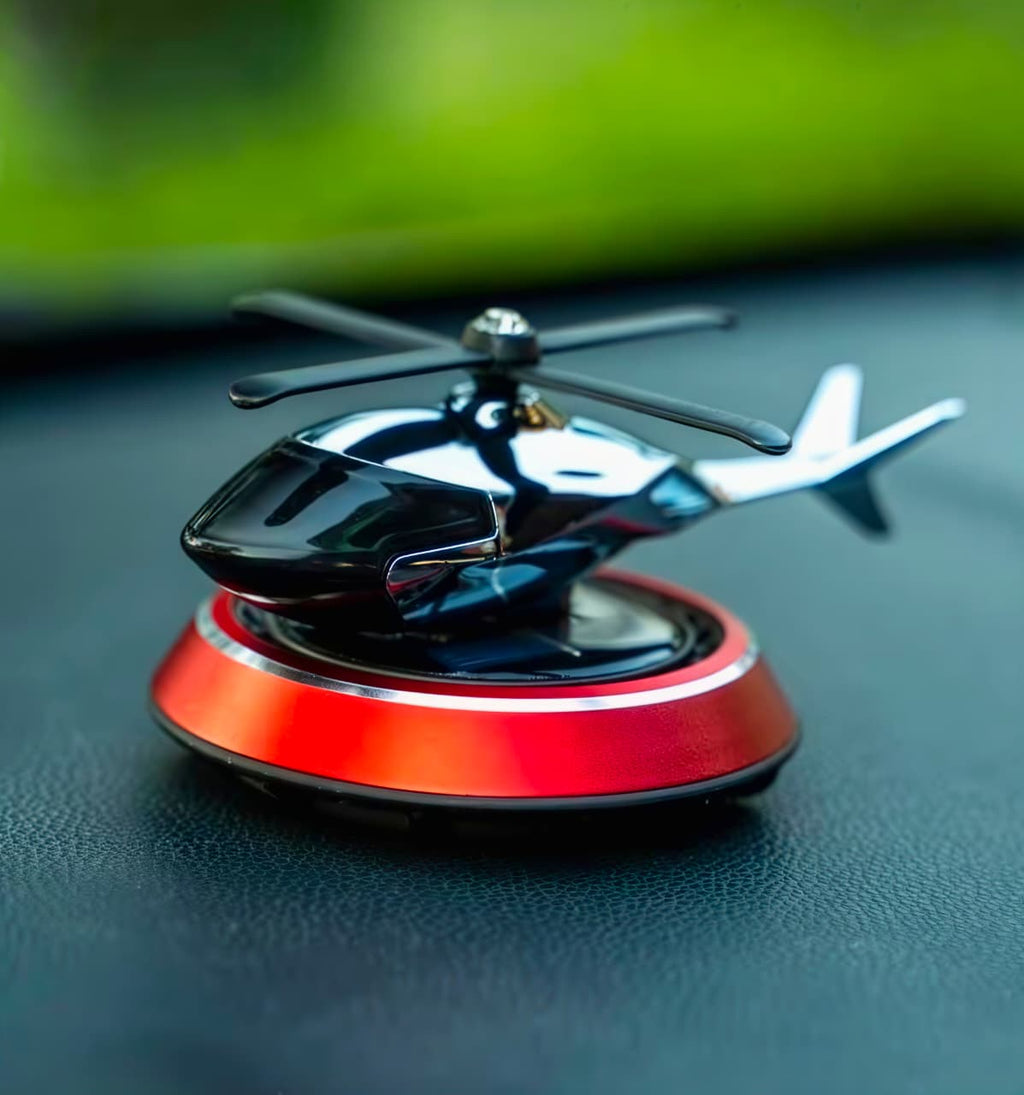 Premium Solar-Powered Helicopter Car Air Freshener & Car Perfume Diffuser | Auto-Rotating Fan & Organic Fragrance | Car Perfumes for Dashboard Gift